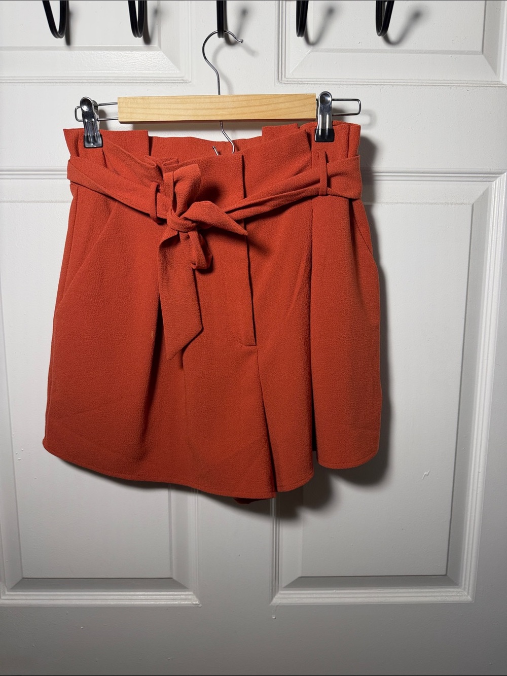 Pleated Shorts with Tie Belt - Rust Orange